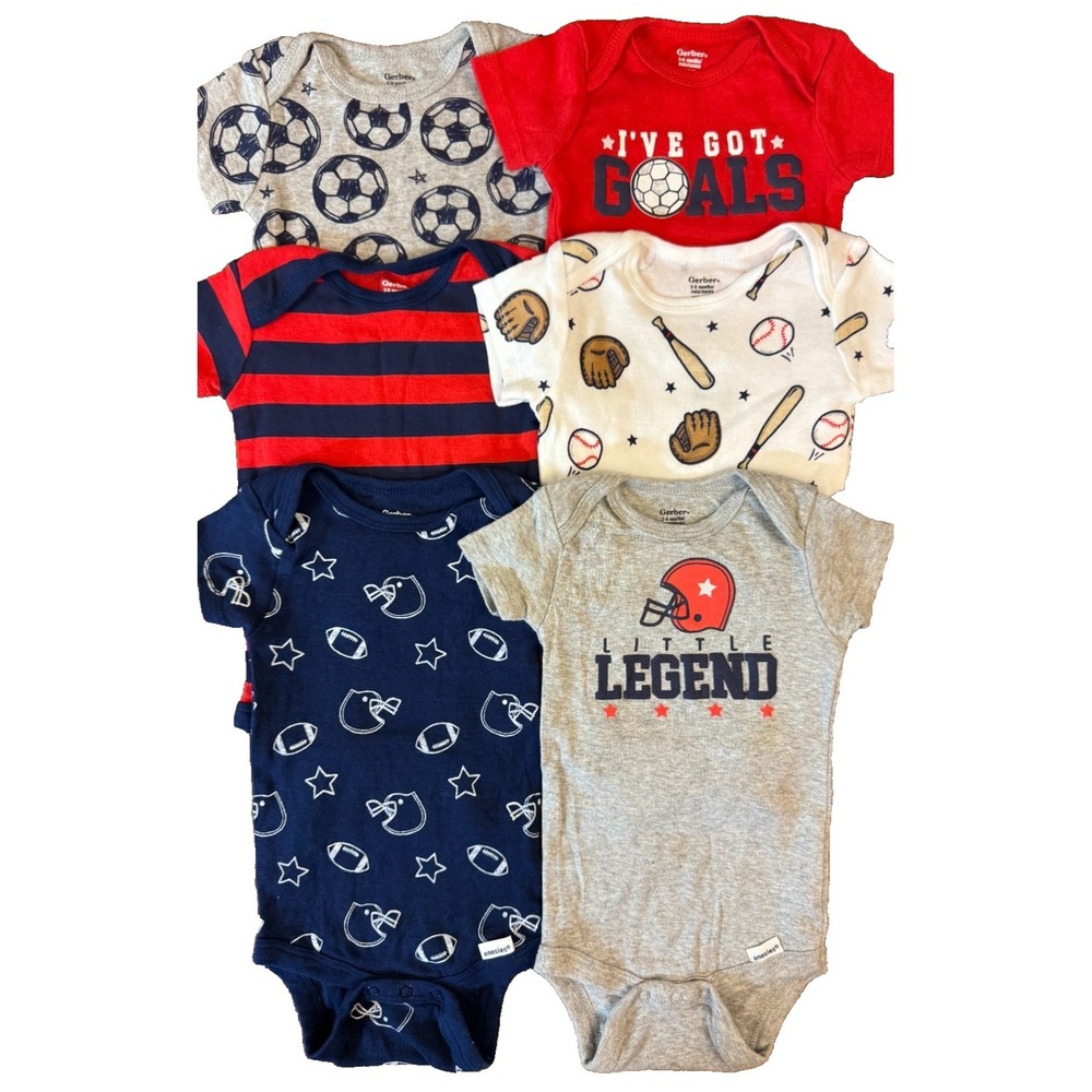 Gerber‎ Onesies Bodysuits Baby Boy 3/6 Months Lot Outfits Rompers Sports Ball